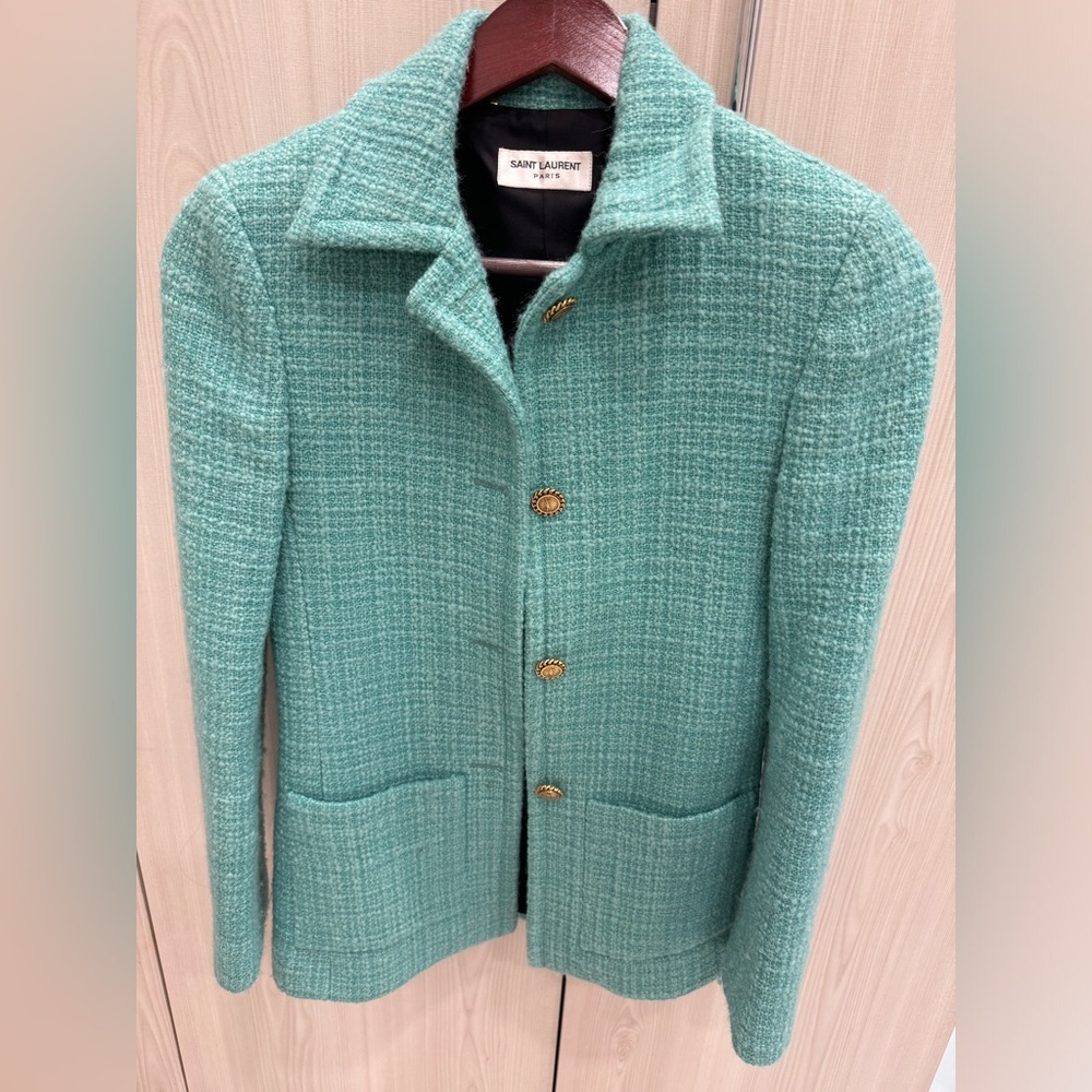 Saint Laurent Mint Green Blazer Tweed Jacket F36